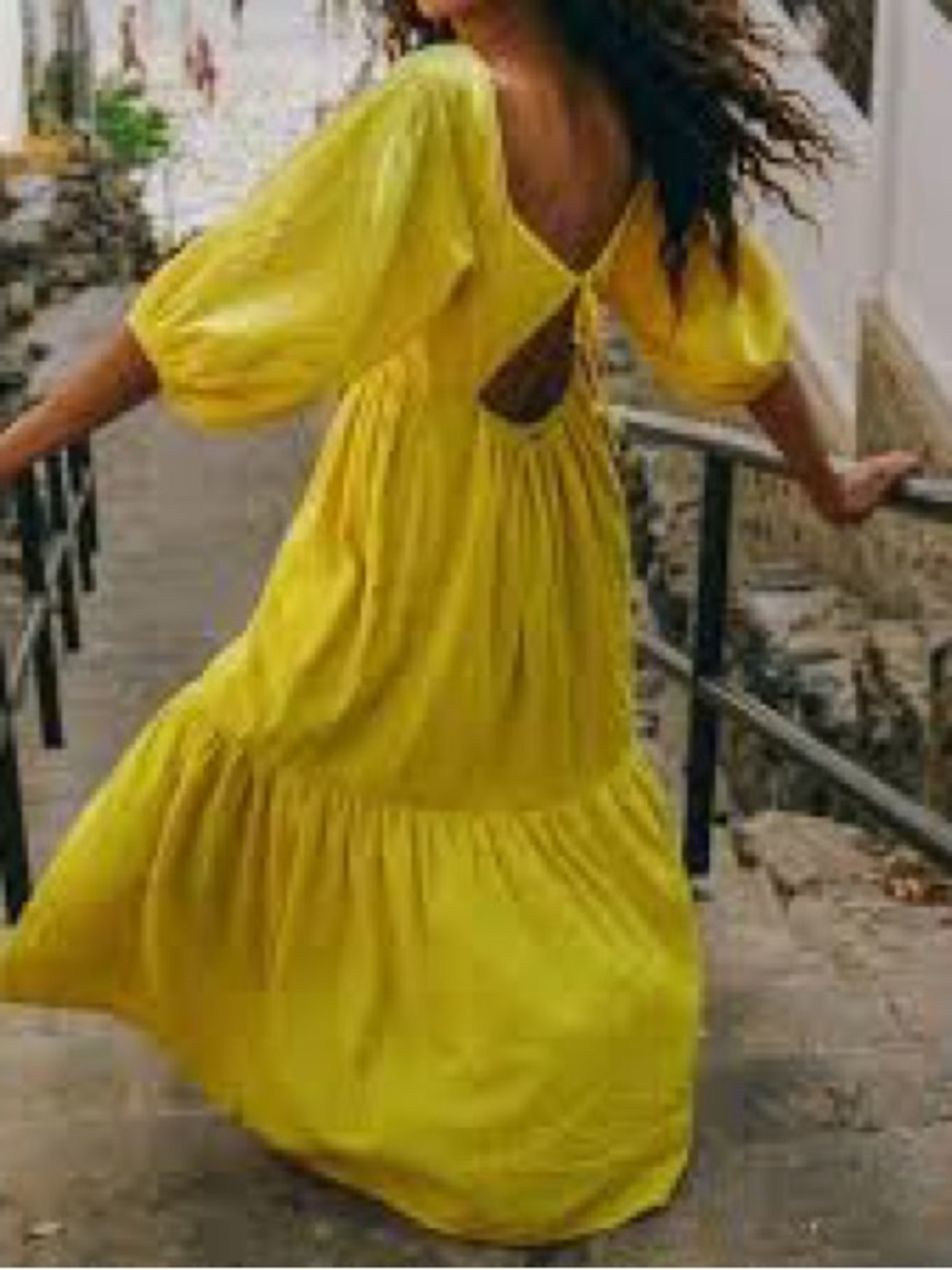 Billabong Bright Yellow Puff-Sleeve Maxi Dress